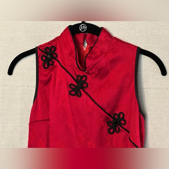 Vintage Red Floral Patterned Chinese Qipao Style Dress - Picture 5 of 9